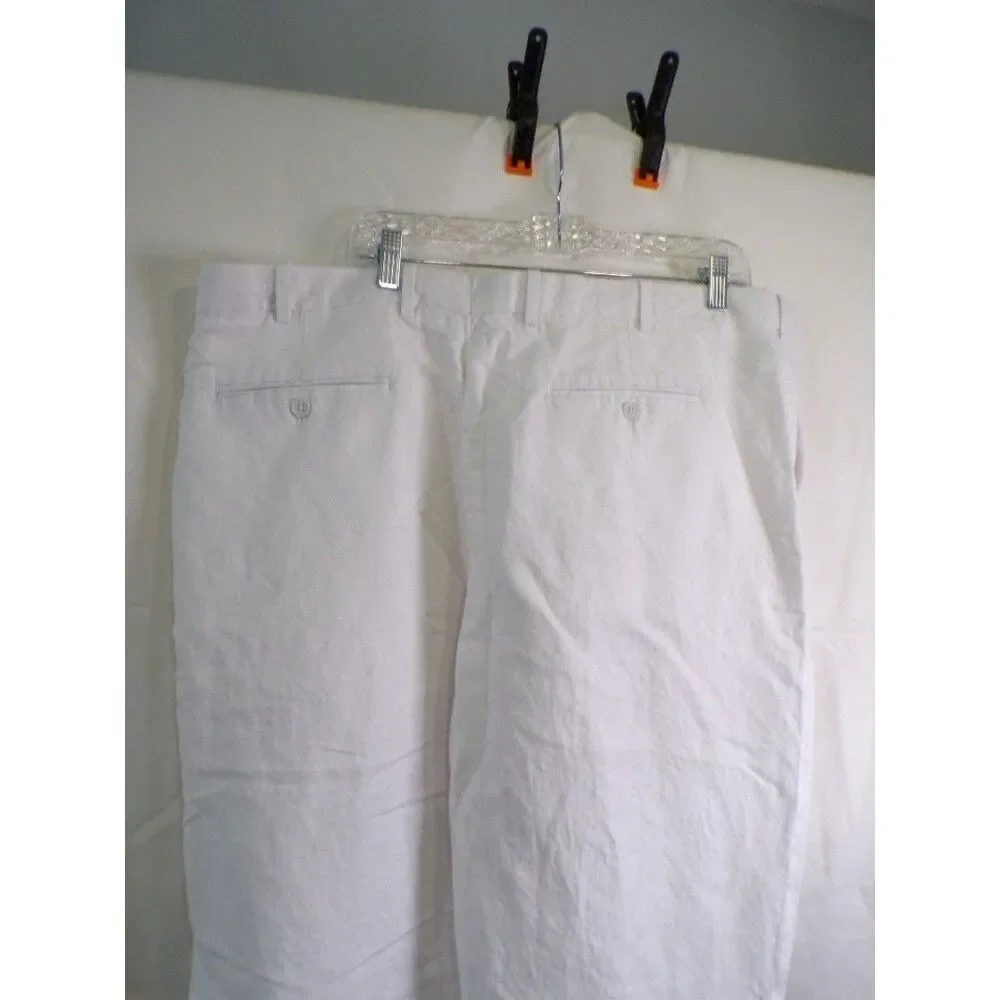 Perry Ellis Men's Linen Blend Dress Pants 42x36 White Flat Front